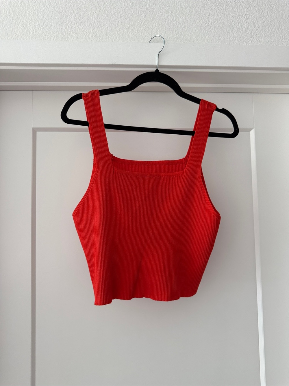 SHEIN Red Ribbed Square-Neck Cropped Tank